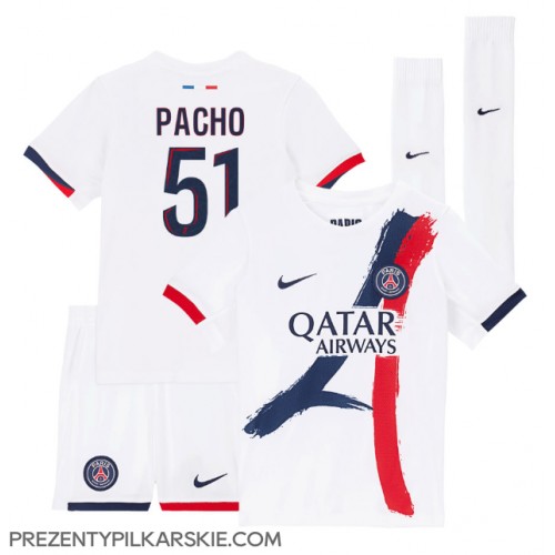 Stroje piłkarskie Paris Saint-Germain Willian Pacho #51 Koszulka Wyjazdowej dla dzieci 2024-25 Krótki Rękaw (+ szorty)